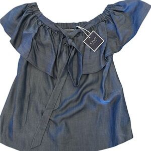 Kaari Blue Puff Sleeve Ruffled Blouse